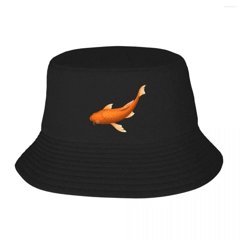 Berets Orange Koi (on Light Orange) Bucket Hat Trucker Hats Baseball Cap Hood Rugby Women's Men's