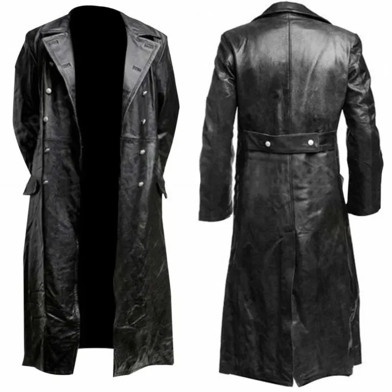 Economize muito em Longo Casaco Preto Trincheira Dos Homens Casaco  Masculino, Masculino De Casaco De Couro, Jaquetas De Estilo Militar  Masculino: Long