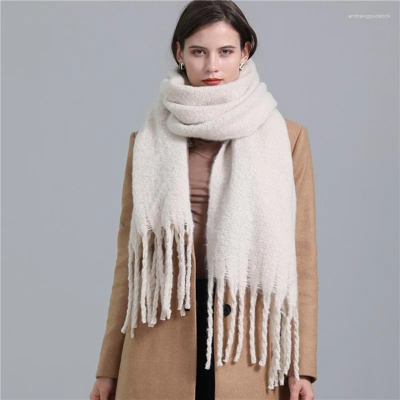 Scarves Oversized Long Scarf For Women Men Winter Warm Cashmere Solid Color Neckerchief Blanket Fringe Pashmina Shalws Wraps