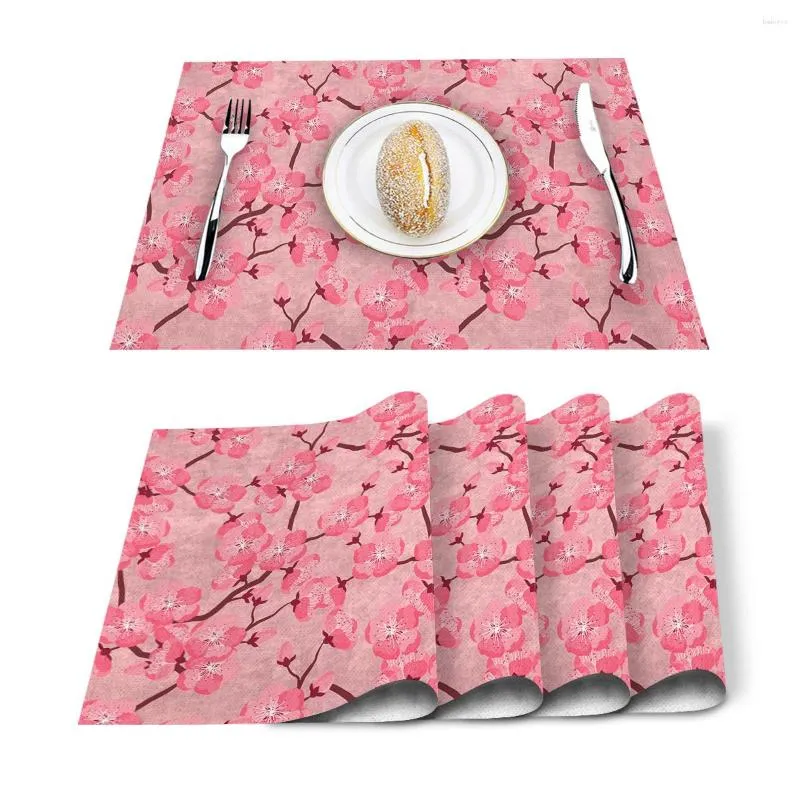 Ładowca stołowy 4/6PC Set Maty Flower Japan Cherry Blossoms Drukowane serwetki kuchenne