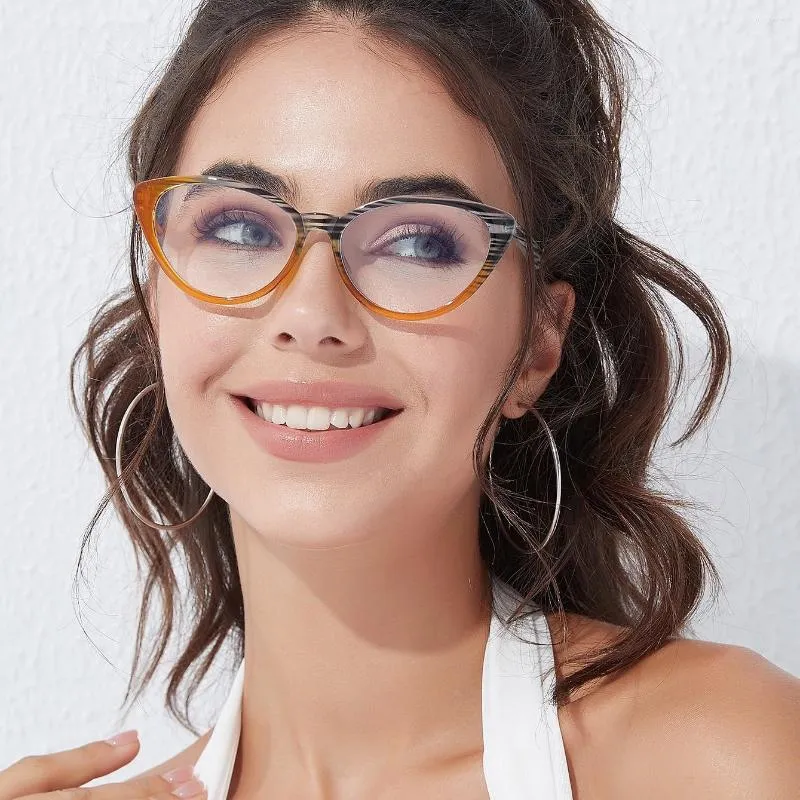 Solglasögon Kvinnor Cat Eye Anti-Blue Light Glasses Personlighet Multi-färgram Fullklart linskläderdator