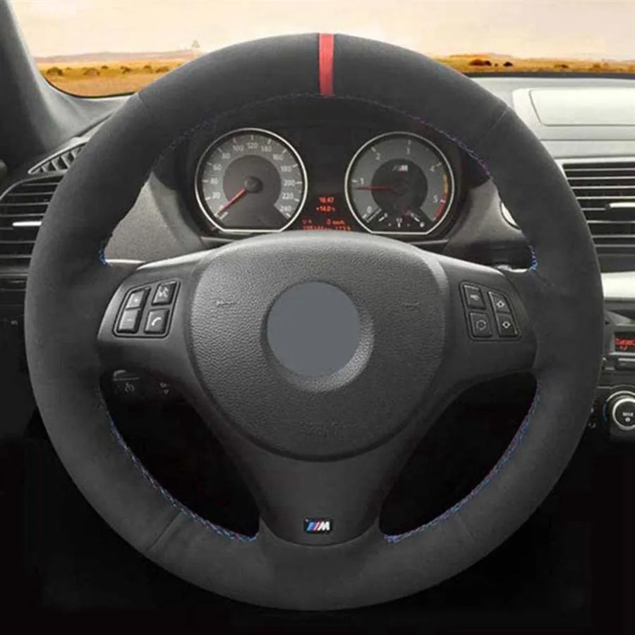 Black DIY hand-stitched leather car steering wheel cover for BMW M Sport M3 E90 E91 E92 E93 E87 E81 E82 E88275u