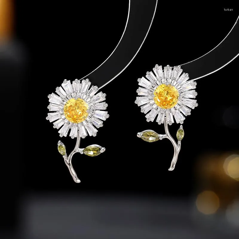 Ohrstecker Ankunft Mode Einfache Sonnenblume 925 Silber Nadel Markendesign Zirkonia Floral Eardrop Baumeln