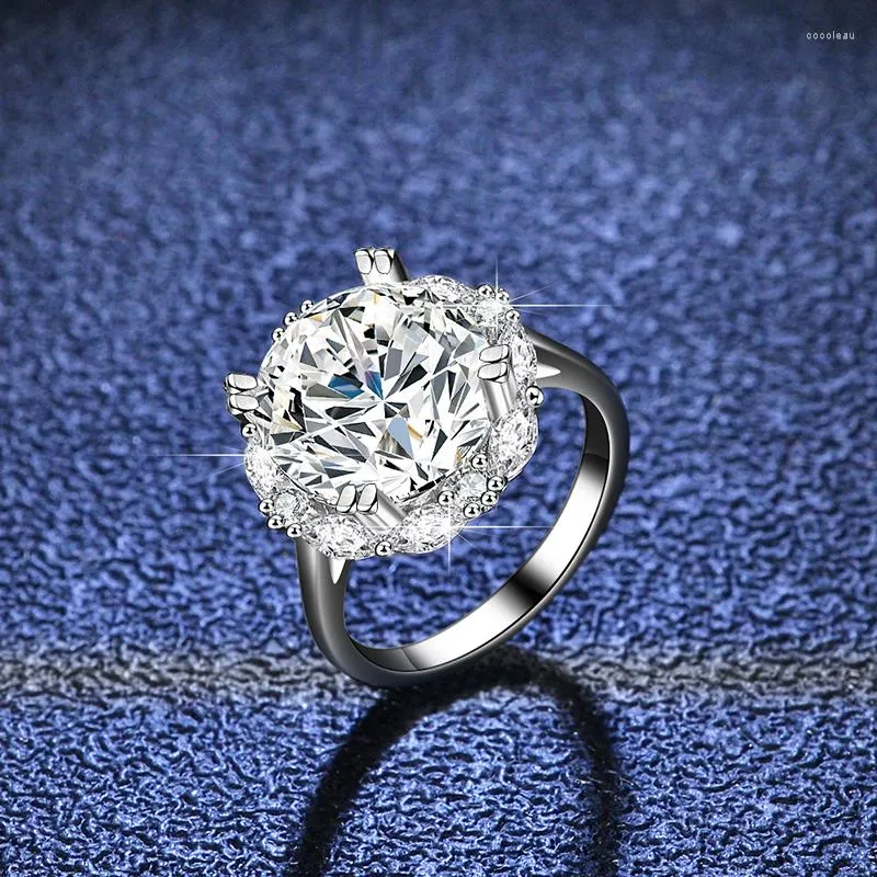 Cluster Ringen AETEEY 5CT 11mm D Kleur Real Moissanite Diamond Flower Ring Pure S925 Sterling Zilveren Fijne Sieraden Huwelijkscadeau voor Vrouwen