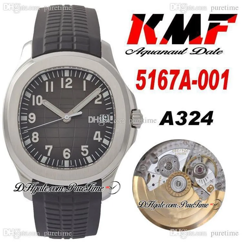 KMF 5167A PP324CS A3234 Automatik-Herrenuhr, Stahlgehäuse, graues geprägtes Zifferblatt, Zahlenmarkierungen, Kautschukarmband, Uhren Super Edition304Q