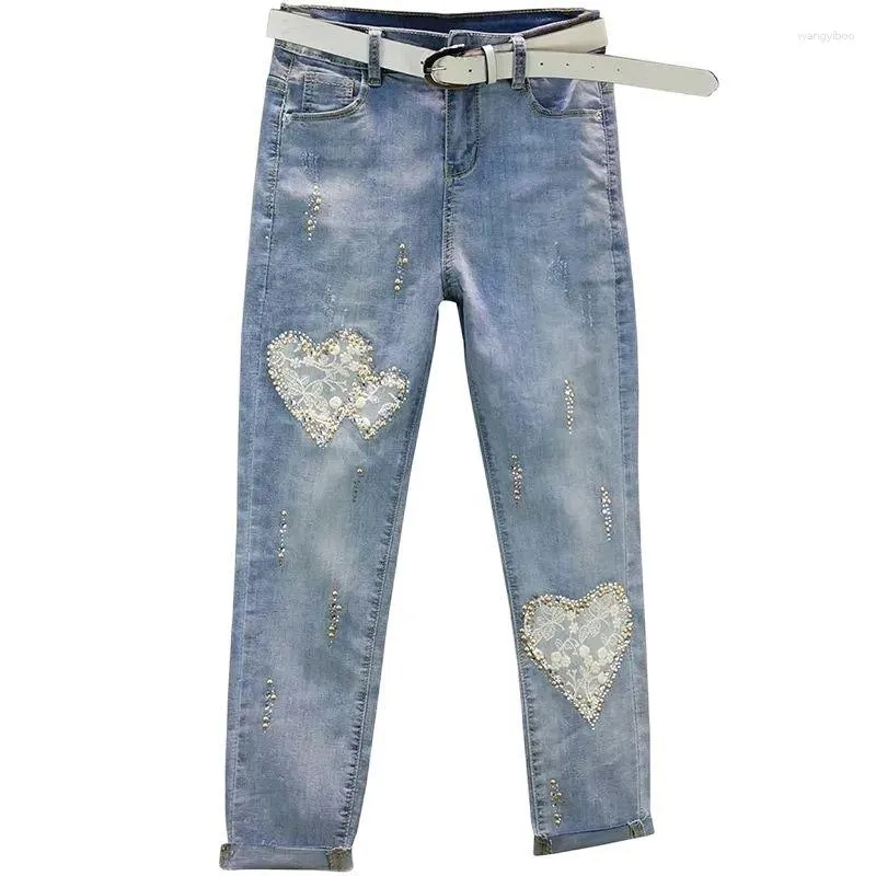 Jeans da donna Primavera Estate Donna Vita alta Strench Diamanti Pantaloni in denim Donna Vintage Streetwear Selvaggio alla caviglia Cowboy