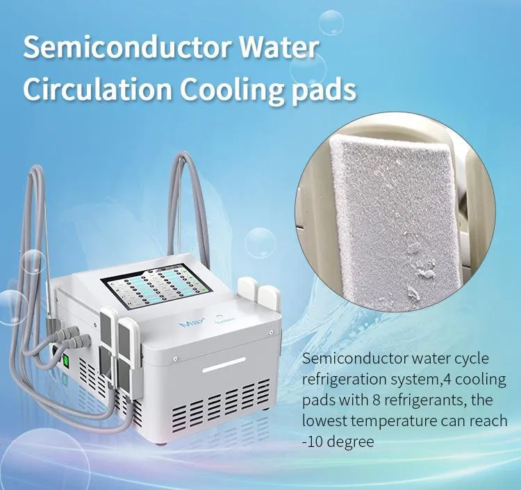 Instrumento de congelamento de gordura EMS 4 almofadas de resfriamento Máquina de beleza de emagrecimento não invasiva para remoção de celulite