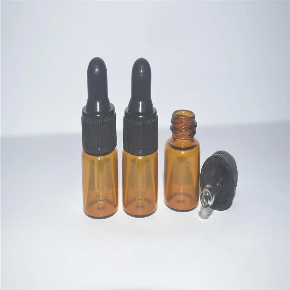 Lot of 50pcs 2ml Amber Small Glass Dropper Bottles Vials For Essential Oil Perfume tiny portable bottles340v