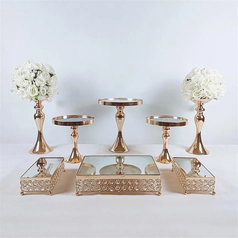 Pcs Gold Electroplate Crystal Cake Stand Set Mirror Metal Cupcake Display Wedding Birthday Party Dessert Plate Rack Other Bakeware2102