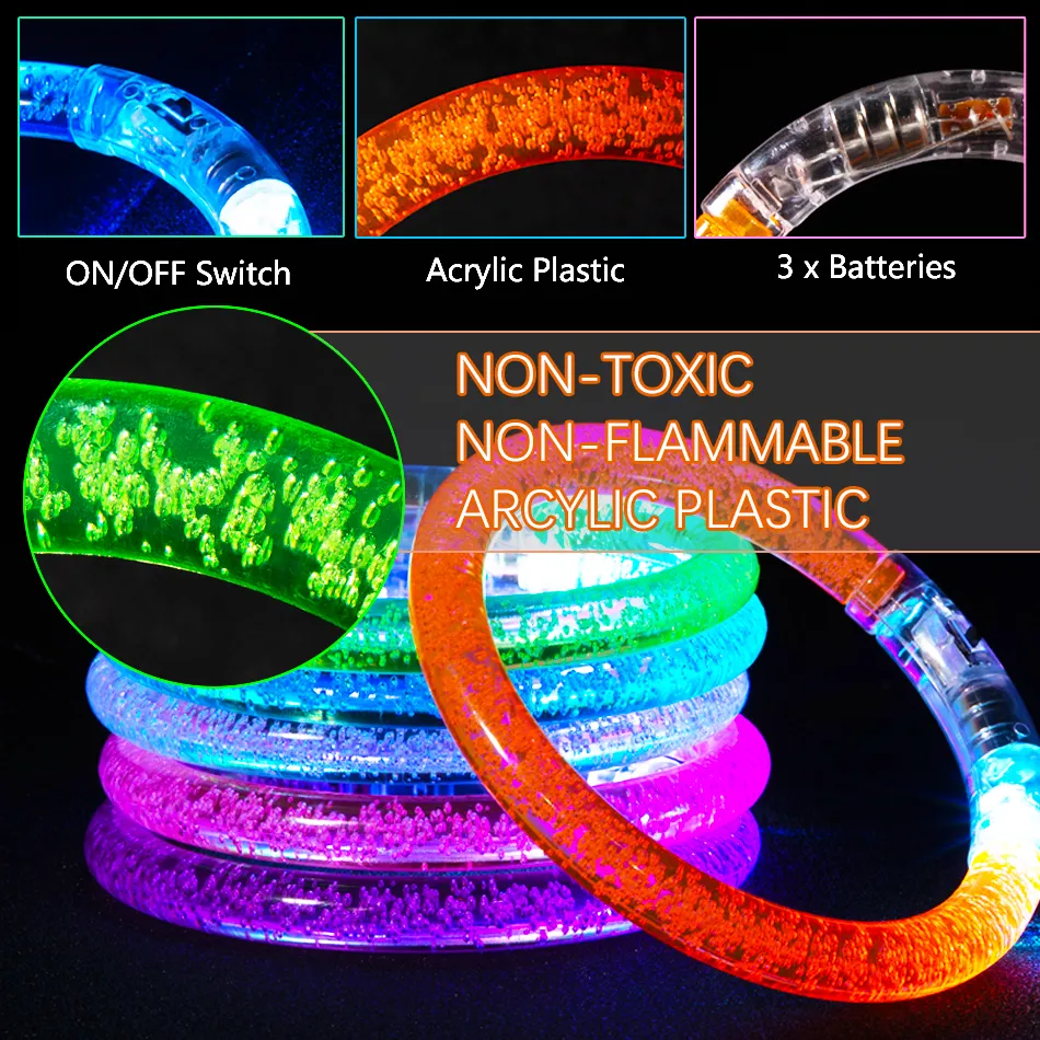 10/15/30/50 Pcs Led Bracelets Glow Bangle Light Up Wristbands Glow