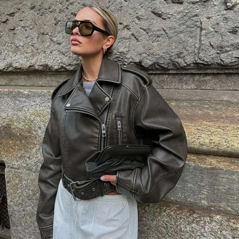 DHgate.com:Womens Punk Leather Jacket 2023 Summer Streetwear DHgate.com:Womens Punk Leather Jacket 2023 Summer Streetwear