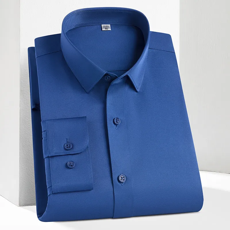 メンズドレスシャツメンズソフトドレスシャツ滑らかな素材非アイアンポケットレスデザインシルクプレーン快適なカジュアルロングスリーブフォーマルソーシャルシャツ230728