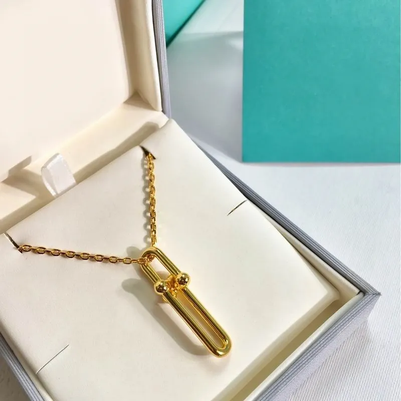 2023 lovely cute pendant Necklaces long gold thin stainless steel chain two joint u balls rings design Women necklace with dust bag and box