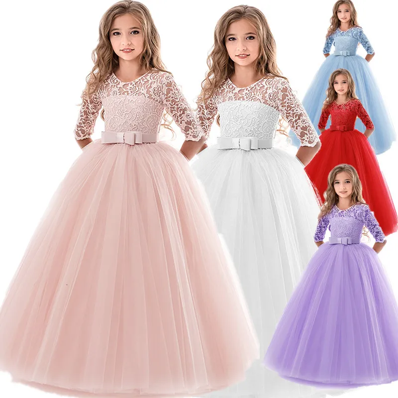 Платье девушки цветочные девушки платье для свадьбы 6-14 лет элегантные кружевные дети день рождения