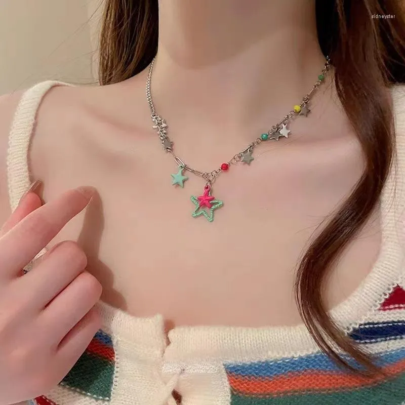 Choker Y2K STAR NECKLACE Classic Vintage Jewelry Delicate Colorful Stars Trendy Neck Chain Romantic Jewellery Korean Style
