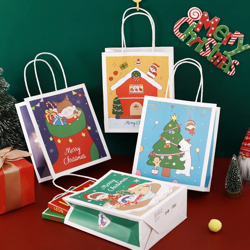 Embrulho para presente de Natal coreano Portátil Papel de compras Saco de embrulho Bonito Desenho animado Padrão Sacos de embalagem Presentes de festa de aniversário de Natal Q363