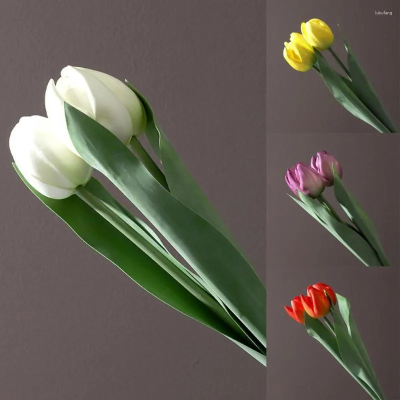 Decorative Flowers 1 Bouquet Lustrous Fake Flower Flexible Simulation Bright-colored 3 Head Real Touch Artificial Tulips Home Decor