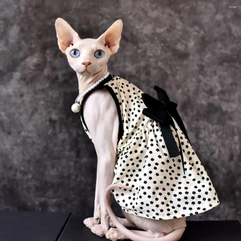 Costumi per gatti Gonna nera classica piccola per Sphynx Collana per animali domestici sottili estivi Sfinge senza maniche Abiti senza peli Abiti Gatti