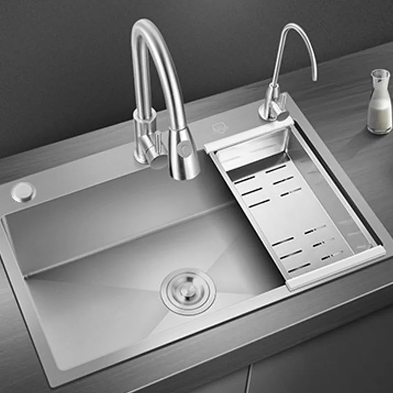 Silver Kitchen Sink 304 rostfritt stål över räknare eller undermonterad installation med en enda bassäng bar tvätt