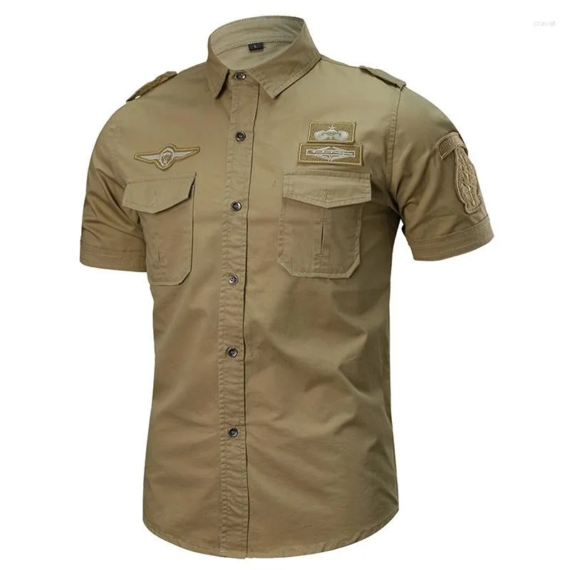 Chemises décontractées pour hommes Chemise militaire d'été hommes coton à manches courtes armée mâle Air-Force tactique Badge Chemise Homme