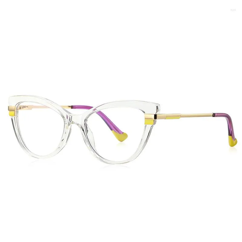 Solglasögon TR90 Cat Eye Metal Anti Blue Light Frame Fashionable Retro Women Brand Designer Computer Gelgasses Recept Glasögon