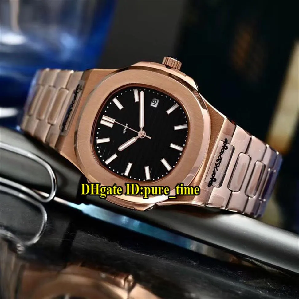 40mm Date Nautilus Black Dial 5711 1R-001 Japan Miyota Automatic Mens Watch 316L Rose Gold Steel Case Band Sport Wristwatches241e