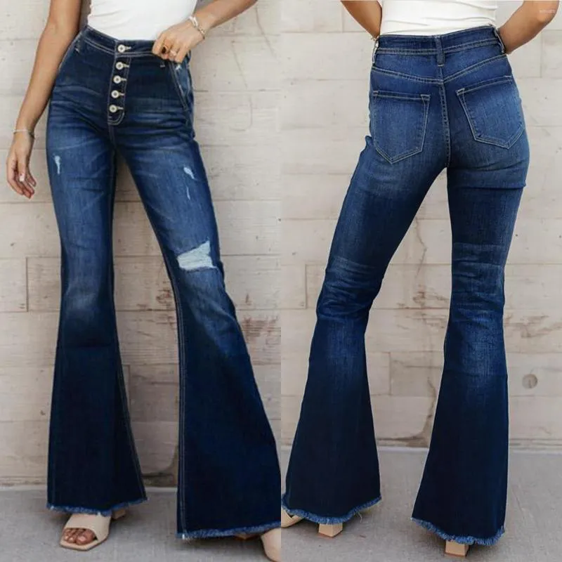 Femme Jeans Denim Bleu de minuit Classique Taille médiale Poches slim Pantalon flare Pantalon Vie quotidienne Années 90 Rétro Vintage Vêtements