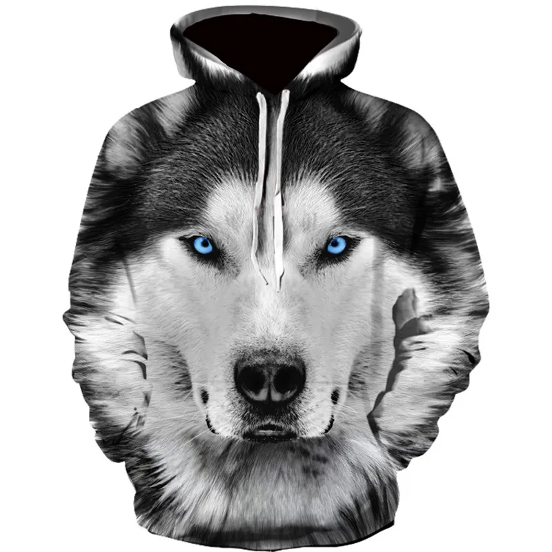 Mężczyzn Bluzy Bluzy wiosna i jesień Junior Wolf Hoodie Fashion 3D Print Lose Streetwear Funny Animal Street Hip Hop Bluza 230728