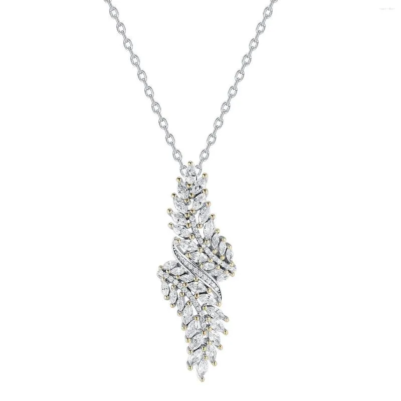 Cadenas Han Hao S925 plata esterlina impresionante hoja de árbol colgante collares para mujeres con etiqueta con incrustaciones de diamantes