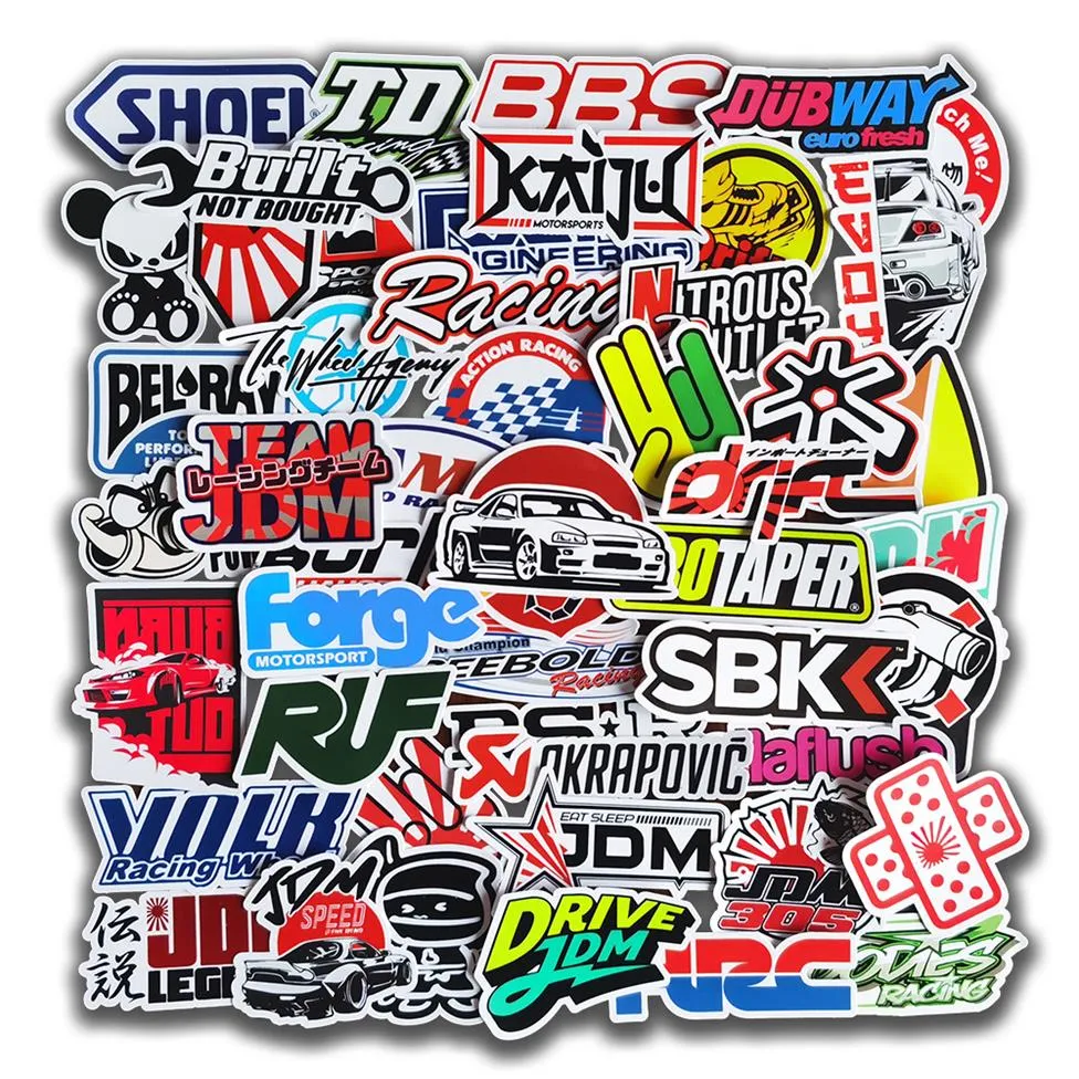 Car sticker 10 50 100pcs Cool Car Styling JDM Modification Stickers for Bumper Bicycle Helmet Motorcycle Mixed Vinyl Decals Sticke253S