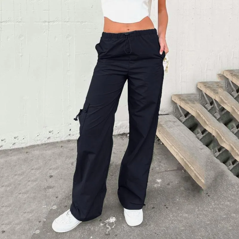 女性のジーンズハイウエストバギー貨物女性用ポケットリラックスしたフィットストレートワイドレッグファッション