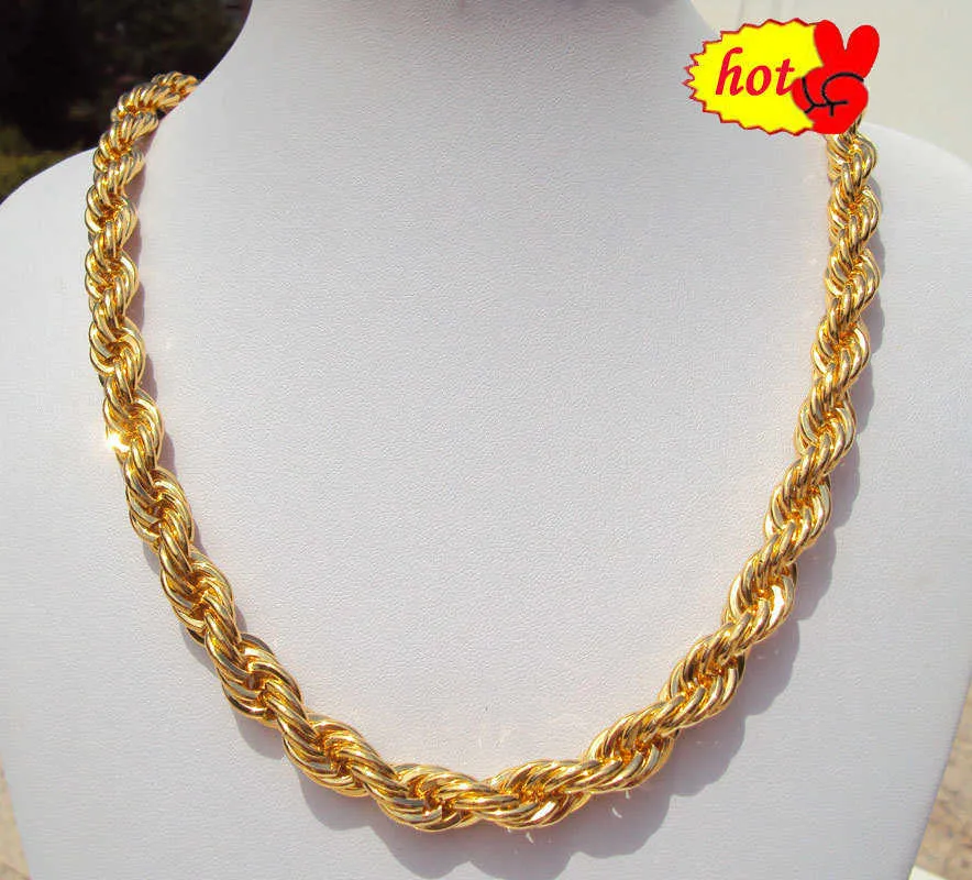 x2 Gold GF Cuerda gruesa Cadena torcida cubana 60 cm * 10 mm Iced Out Collar Hip Hop Bling Franco Miami ENVÍO GRATIS caja de embalaje