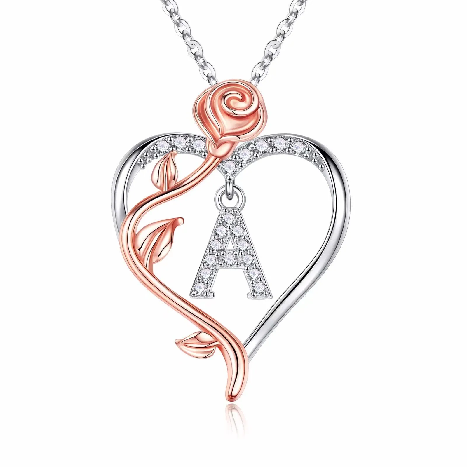 Silver rose necklace with initial clearance