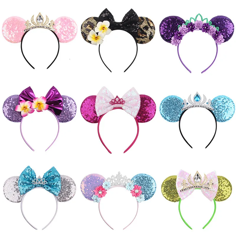 Headwear Hair Accessories 10pcs Wholesale Glitter Crown Hairband Girls Princess Party Head Wear Sequins Mouse Ears Bow Pannband Kids 230729