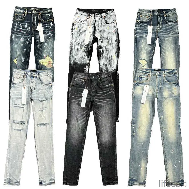 Lila Designer Herren Jeans High Street America Jean für Männer Stickerei Hosen Übergröße Ripped Patch Hole Denim 2023 Mode Streetwear Skinny Slim Bleistift Umtz