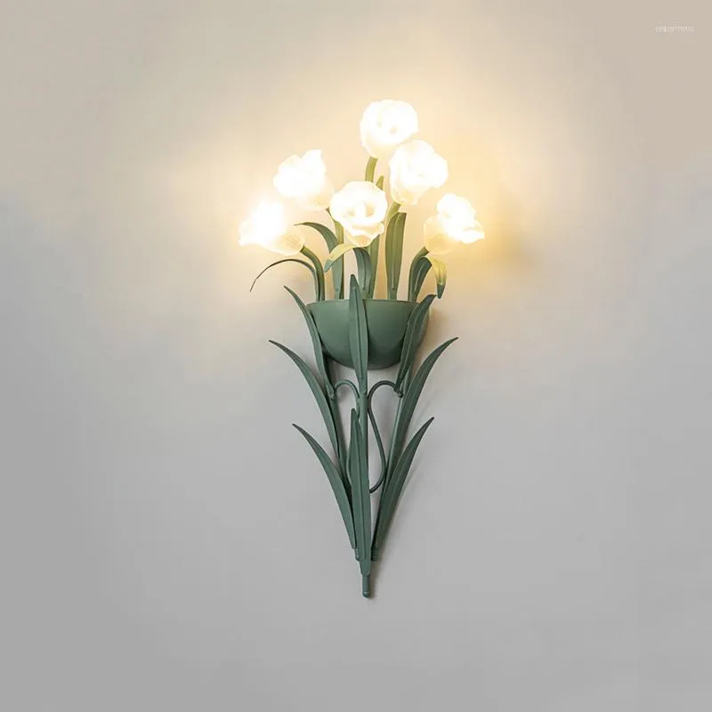 Lámparas de pared en forma de flor para dormitorio, cabecera, aplique decorativo Retro americano, luz Pastoral francesa, tema del hogar, restaurante, boda, lámpara Led