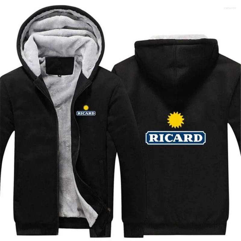 Männer Hoodies 2023 Druck RICARD Mode Winter Verdickt Warme Hohe Qualität Casual Fleece Langarm Zipper Jacke Mantel