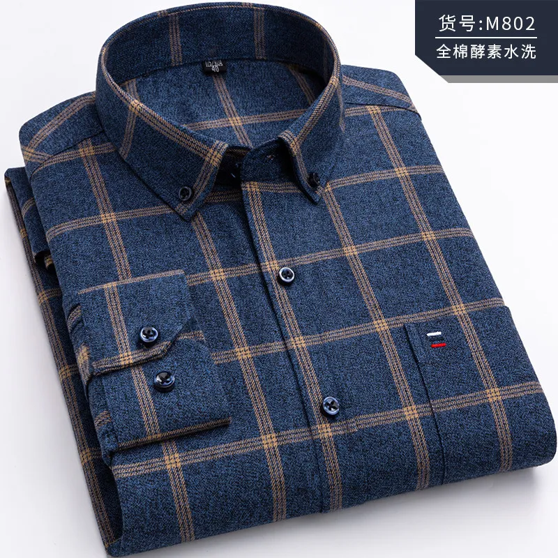 Chemises habillées pour hommes Chemise à manches longues Hommes 100% pur coton 7XL Plaid Business Slim Fit Shirt Hommes Casual Vêtements coréens Surdimensionné Button Up Shirt 230728