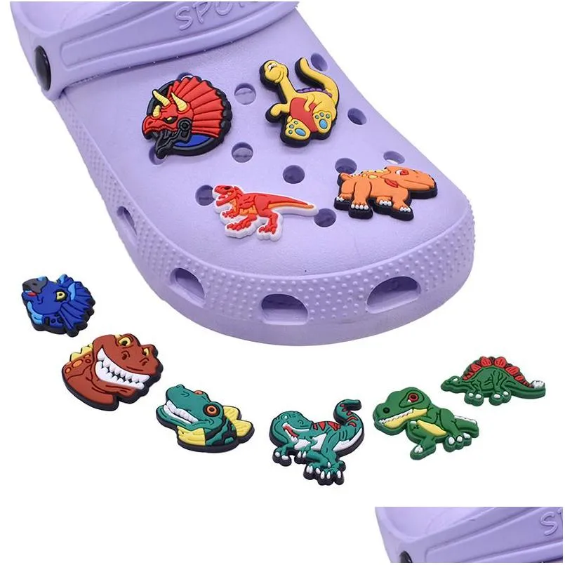 Shoe Parts Accessories Dinosaur Animals Clog Charms Pvc Buckle Decoration Charm Pins Buttons Drop Delivery Series Randomly