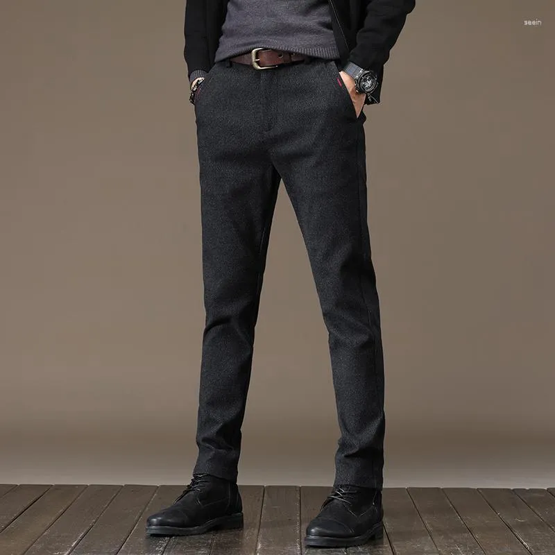Autumn Casual Mens Straight-Leg Office Trousers: Button-Down