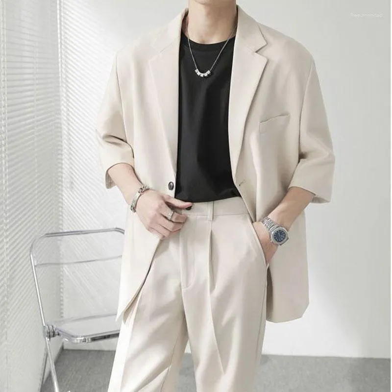 Men's Tracksuits Men Summer Suits Handsome Well Fitting Short 2 Pieces Sets Stylish Male Solid All-match Mid-sleeve Suit Women Fashion