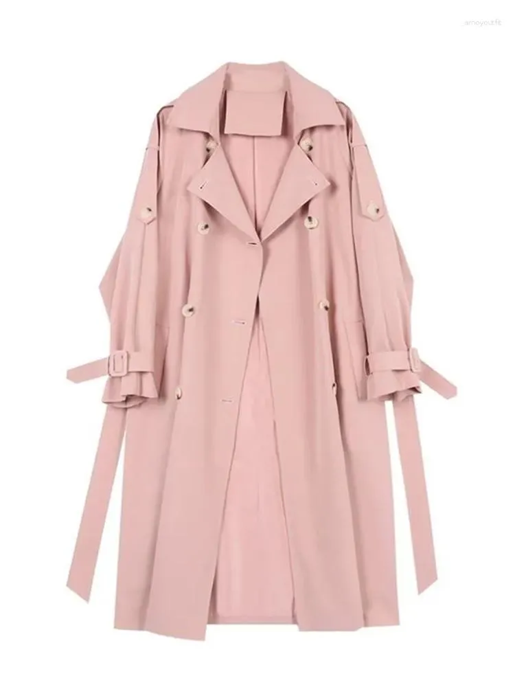 Frauen Trenchcoats Rosa Mantel Lässige Lange Jacken Lose Frühling Herbst Mode Zweireiher Drapierte Windjacke Weibliche