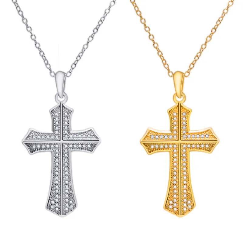 Hot Selling S925 Sterling Silver Fashion Fashion Cross Pendant French Regular Full Diamond Women's Necklace