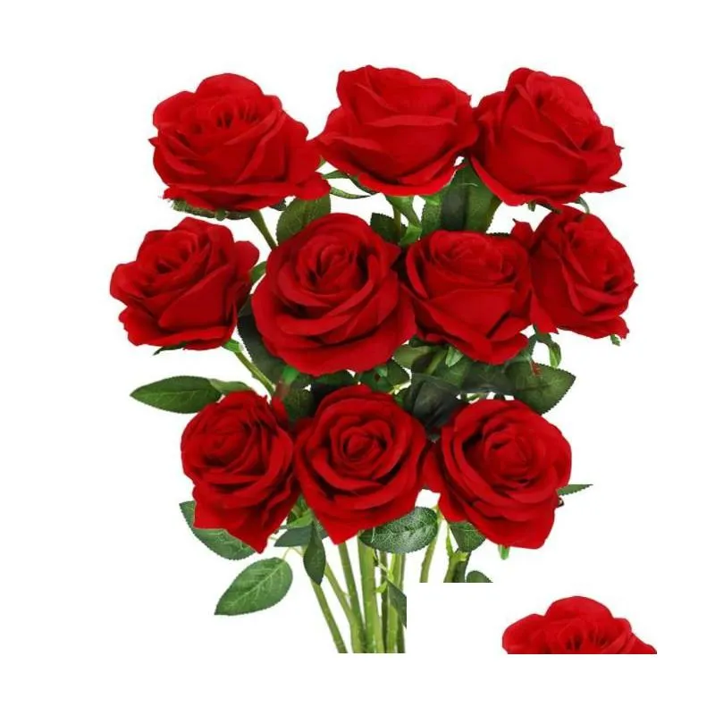 Dekoracyjne kwiaty wieńce sztuczne kwiaty flanela róża fałszywa dekoracja domowa walentynki dniem upuszczenie dostawy ogrodu świąteczna część dhbl9