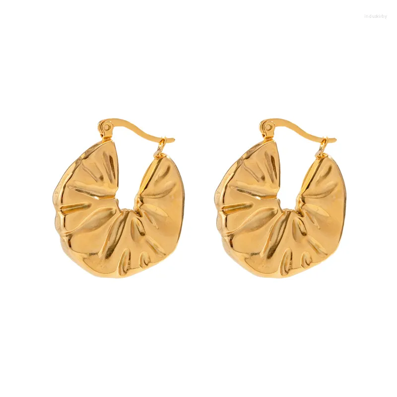 Hoop kolczyki Minar Delikatne plisowane okrągłe okrągły koło dla kobiet mężczyzny unisex 18K Gold Stated Stal Waterprood Keeds