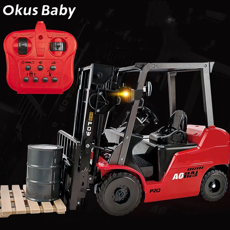 Electric RC Car 1 8 Alloy Forklift Truck RC Remote Control Toy Gift Auto LED Light med simulerade ljudtekniska utbildningsleksaker 230728