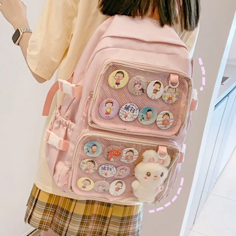 Backpacks Girls Large School Pink Ita Plecak z dwoma przezroczystymi kieszeniami do wyświetlania pinów Big Kawaii Ita Bag z wkładką H221 230729