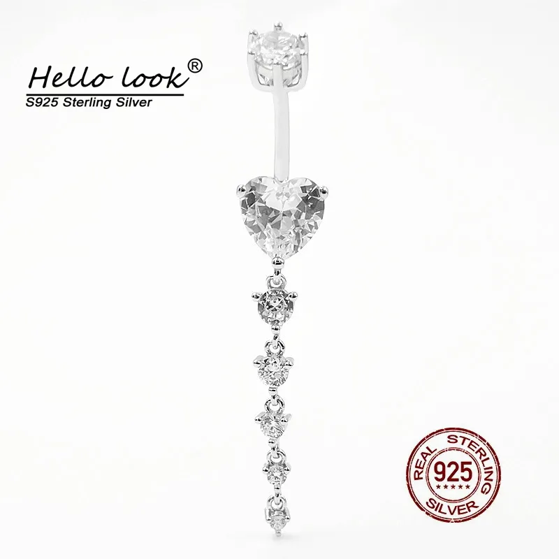 Nombril Bell Button Rings HelloLook Long Zircon Dangle Piercing pour les femmes 925 Sterling Silver Belly Ring Sexy Crystal Body Jewelry 230729