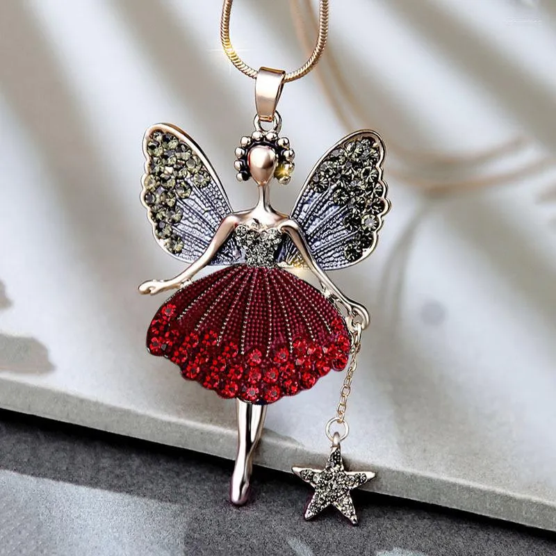 Pendant Necklaces QIAMNI Colorful Ballerina Ballet Dancer Dancing Girl Necklace Jewelry Shining Crystal Dress Doll Long Chain