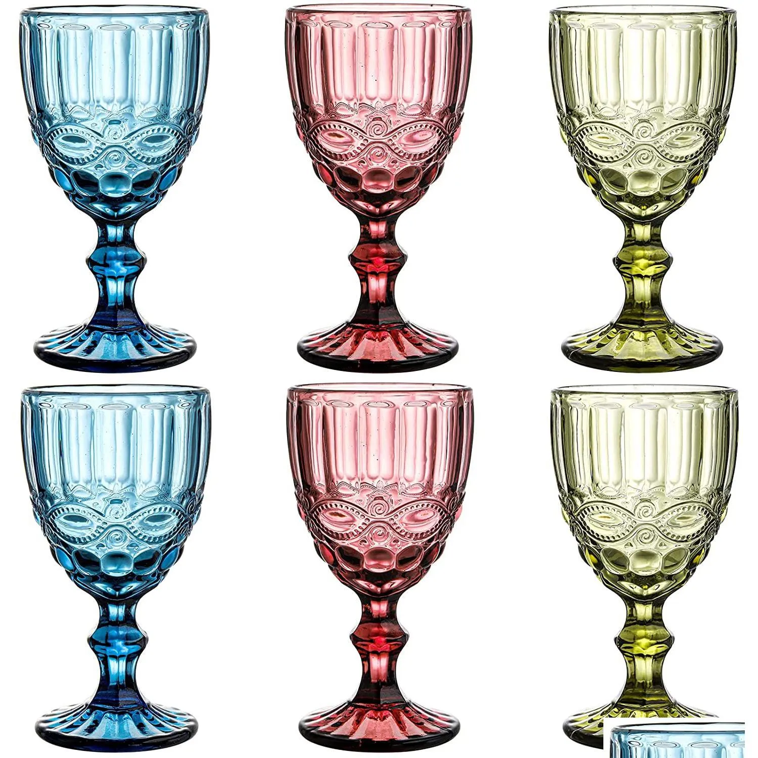 Şarap bardakları vintage cam kadehler goblet renkli su parti restoranları için kabartmalı bar drop dağıtım ev bahçe mutfak yemek dr dhj0m